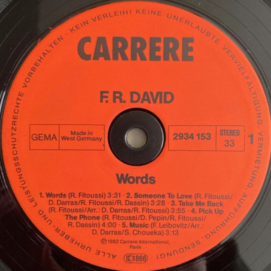 F.R. David - Words - 1982.  (LP). 12. Vinyl. Пластинка. Germany - фото фото фото 2