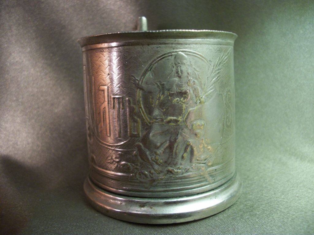 4М115 Старый подстаканник На память Souvenir, Варшава, царская россия. Серебрение, тяжелый - фото фото фото 1