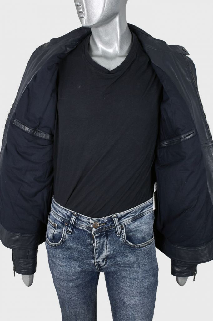 Мужская кожаная темно-синяя куртка asos - фото фото фото 5