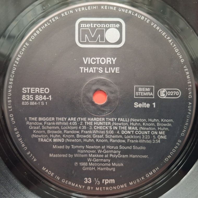 Victory - That's Live - 1988.  (LP). 12. Vinyl. Пластинка. Germany. - фото фото фото 2