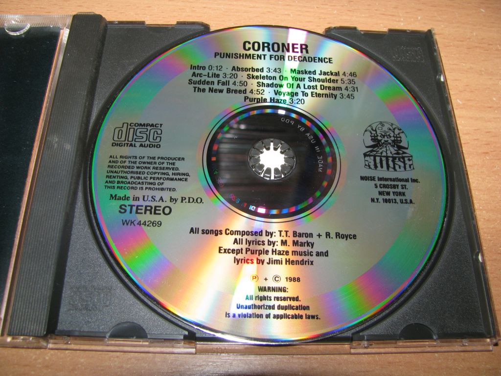 CORONER - Punishment For Decadence    (1989 Noise USA) - фото фото фото 2