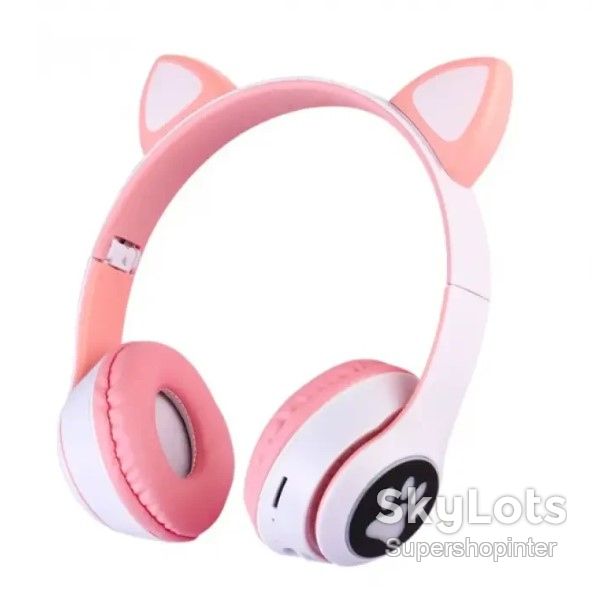 Беспроводные наушники с кошачьими ушками Cat MZ-023 Гарнитура RGB подсветкой FM microSD Розовые - фото фото фото 0