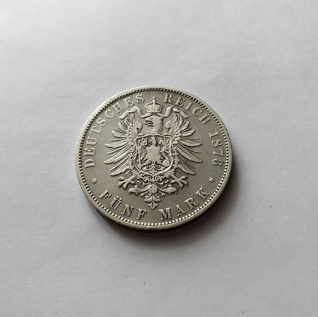 5 МАРОК ВЮРТЕМБЕРГ   (ГЕРМАНИЯ) 1876 состояние !!! серебро РЕДКАЯ - фото фото фото 3