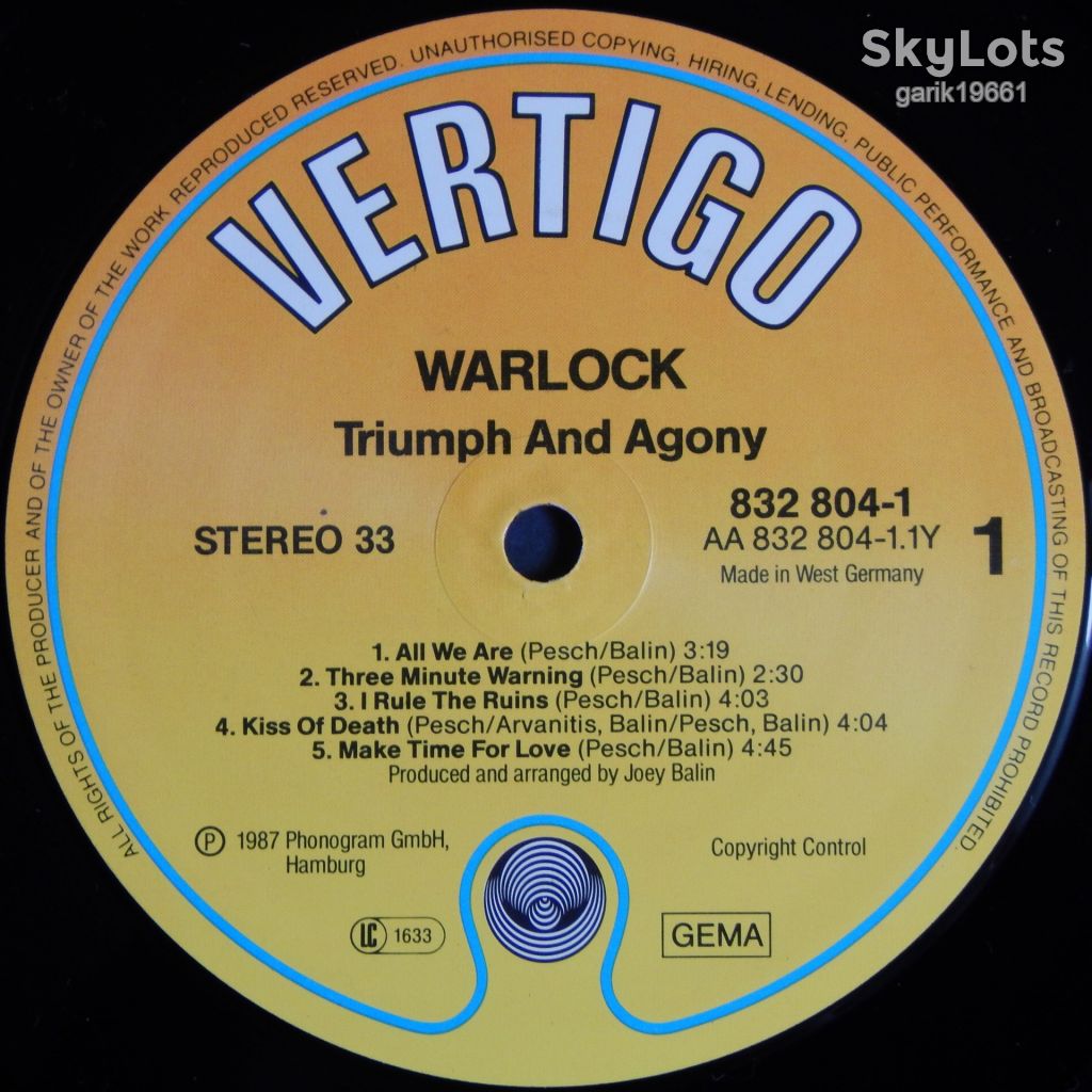 Warlock ‎– Triumph And Agony    (Vertigo ‎– 832 804-1, Germany) insert NM-/NM- - фото фото фото 3