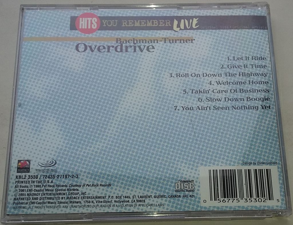 BACHMAN-TURNER OVERDRIVE Hits You Remember Live    CD  US - фото фото фото 2