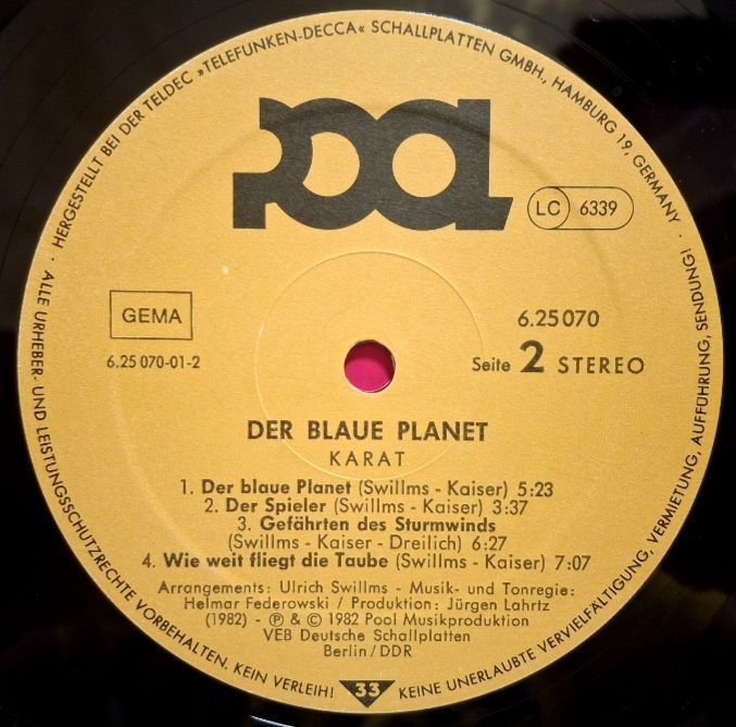 Karat - Der Blaue Planet - 1982.    (LP). 12. Vinyl. Пластинка. Germany. - фото фото фото 6