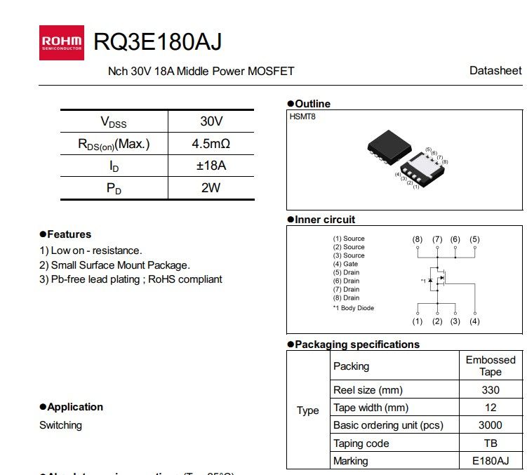 100% NEW!!  Транзистор N MOSFET RQ3E180AJTB E180AJ QFN-8 Chipset - фото фото фото 1