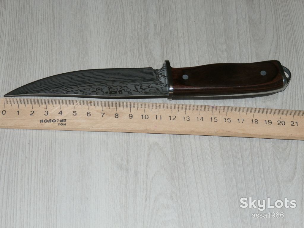 Ніж для полювання,туризму,риболовлі "Дамаск" дерев'яна ручка,візерунок гравіювання,чохол 21.5 см - фото фото фото 8