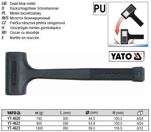 Молоток безинерционный YATO жестянщика 44,5 мм m740 г l300 мм YT-4622 - фото фото фото 0