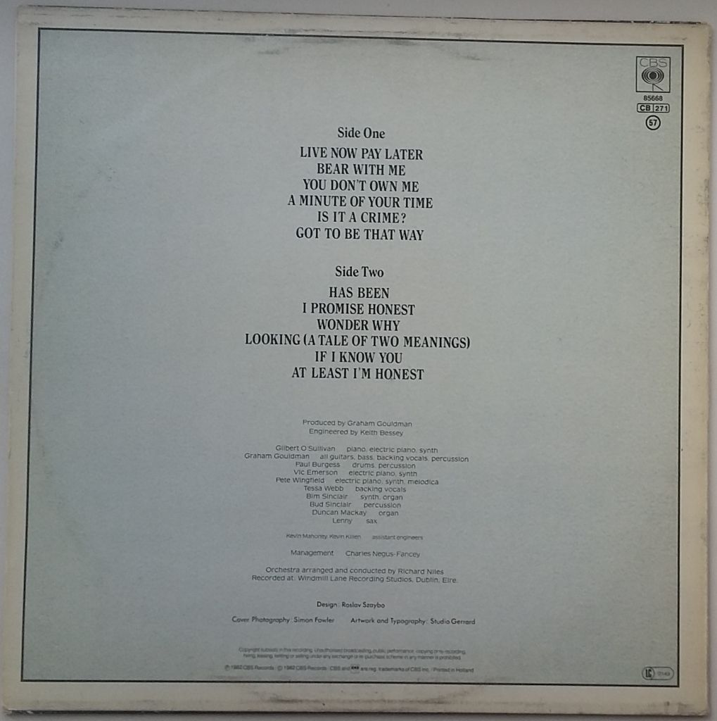 GILBERT O'SULLIVAN Life And Rhymes LP VG+ - фото фото фото 1