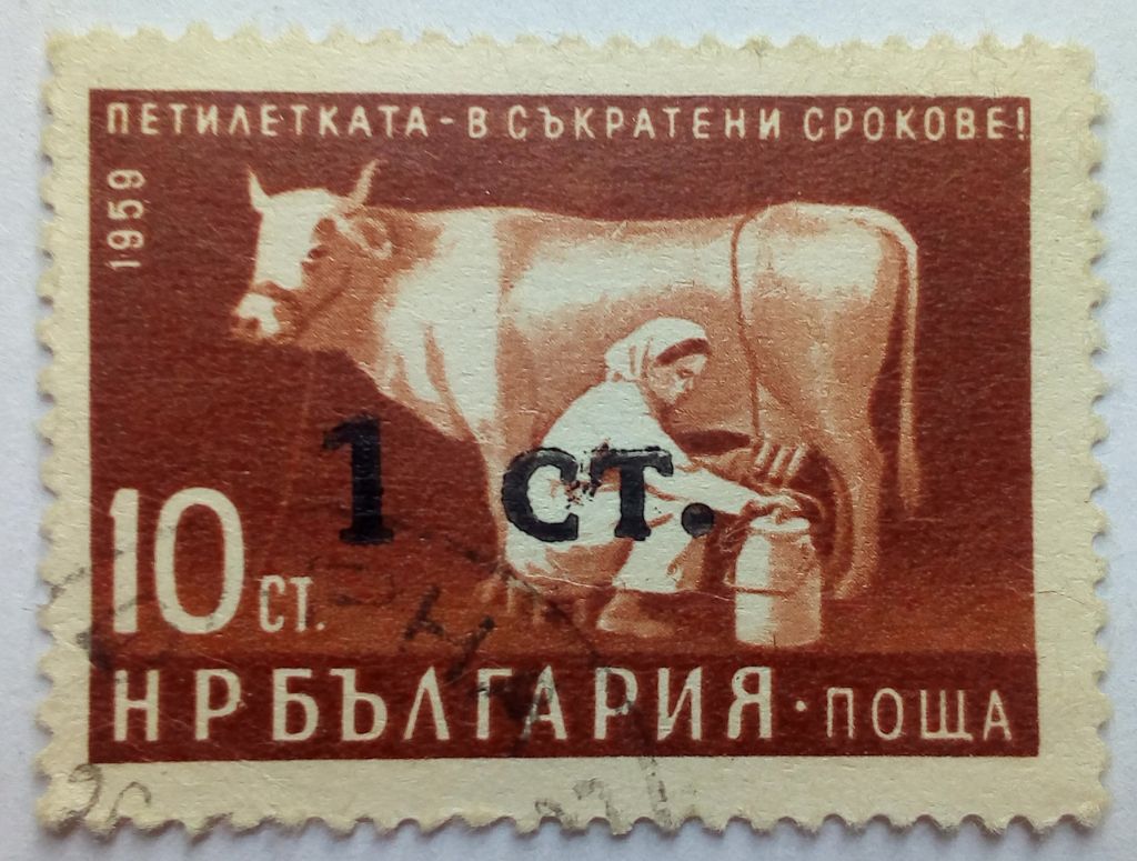 Болгария 1962 Пятилетка, доярка, надпечатка, гашеная - фото фото фото 0