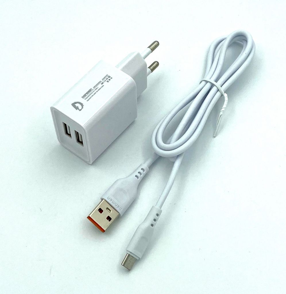 Адаптер питания / Сетевое ЗУ DENMEN DC02V + кабель Micro USB    (5V/2.1A/2USB) White - фото фото фото 1