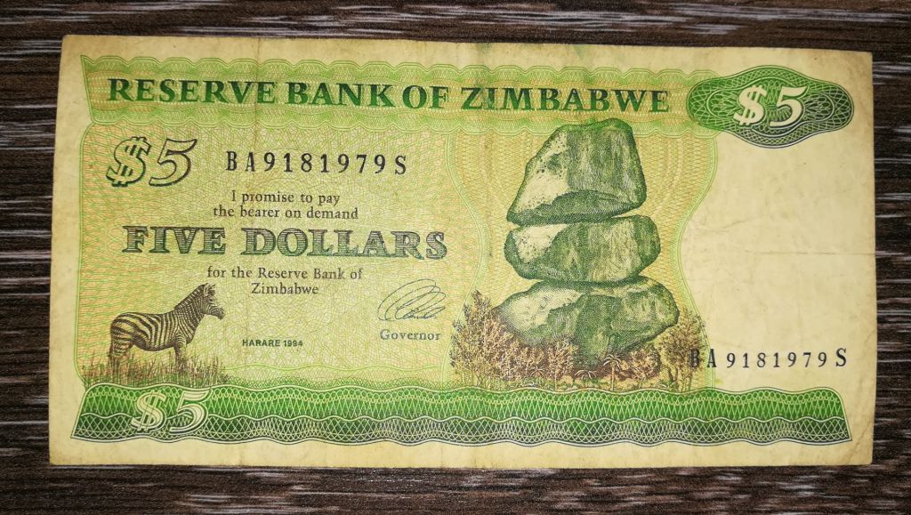 ZIMBABWE Зимбабве 5 долларов 1994 ВЗ - тип 2. - фото фото фото 0