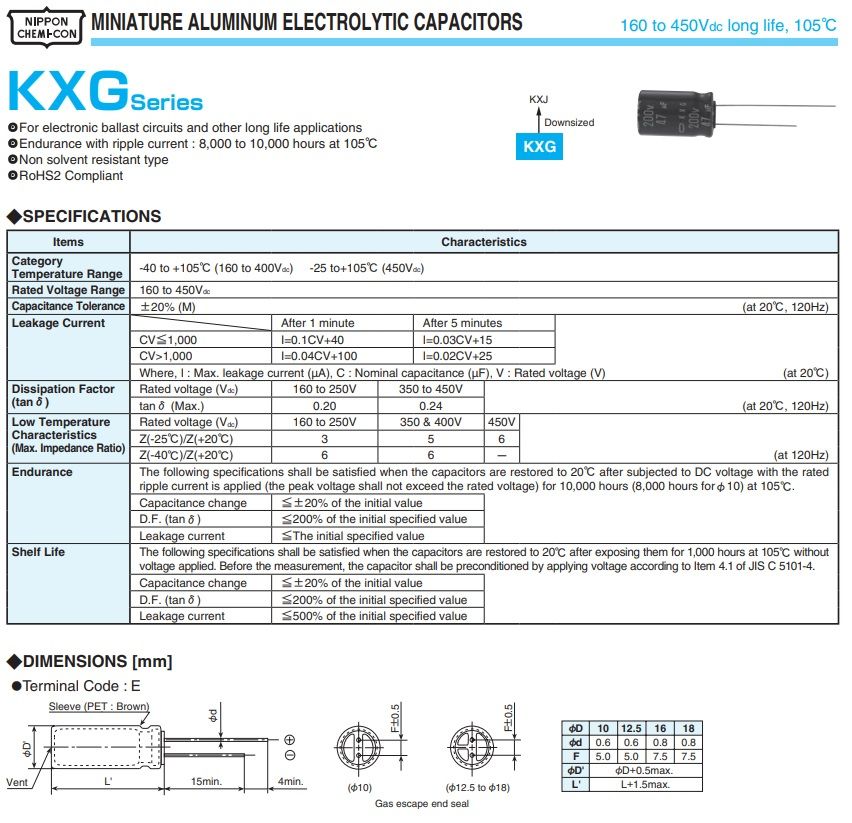 Конденсатор Nippon Chemi-Con KXG 22uF 400V — High Reliability  (10000h) - фото фото фото 4