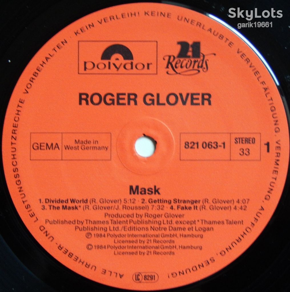 Roger Glover ‎– Mask  (Polydor ‎– 821 063-1, Germany) EX+/NM- - фото фото фото 2
