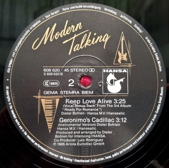Modern Talking - Geronimo's Cadillac - 1986.  (EP). 12. Vinyl. Пластинка. Germany. - фото фото фото 3