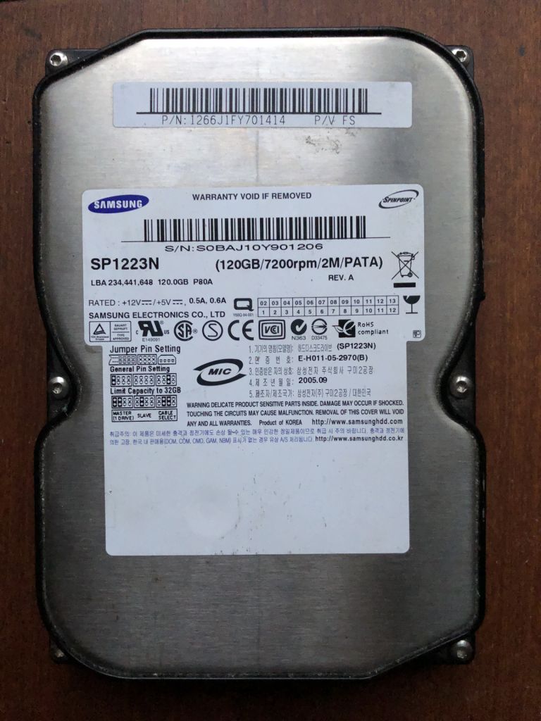 Жорсткий диск HDD 3,5" Samsung SP1223N 120Gb 2Mb IDE - фото фото фото 0