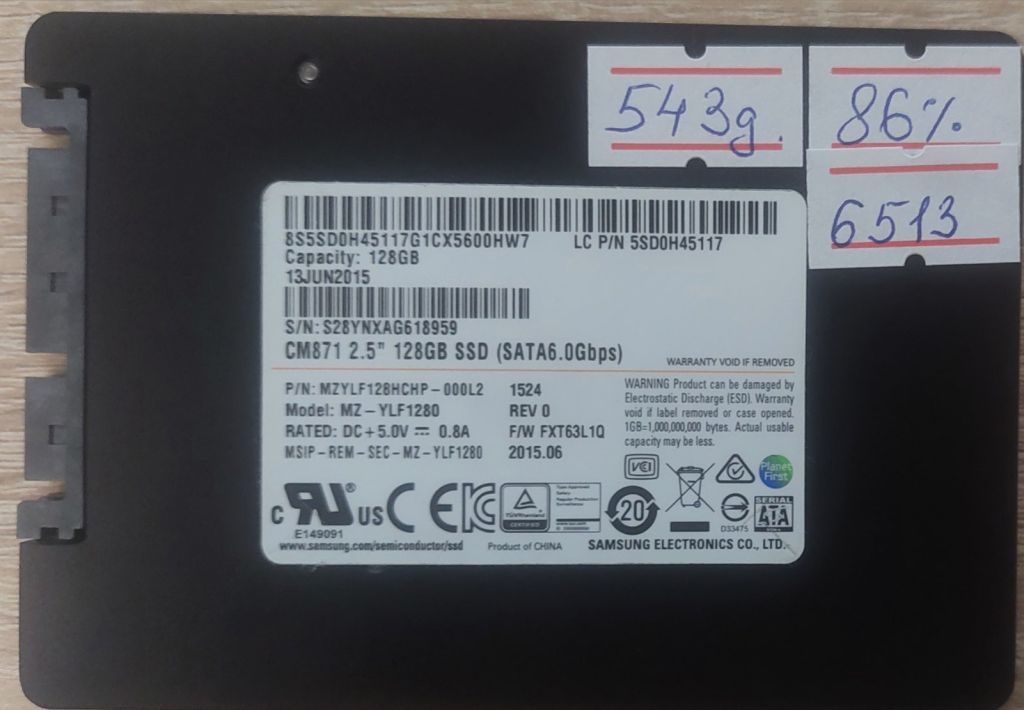 SSD-накопичувач Samsung CM871 128GB 2.5" SATAIII  (MZ-YLF1280) код.6513 - фото фото фото 0