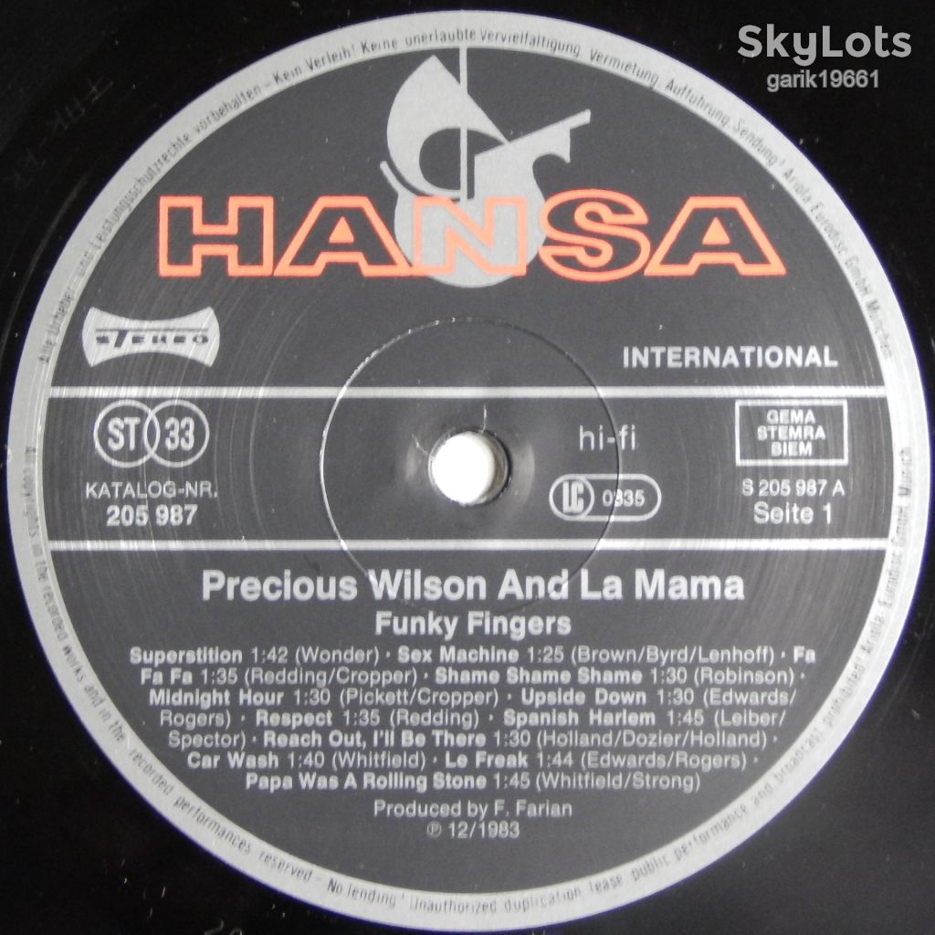 Precious Wilson – Funky Fingers  (Hansa International – 205 987, Germany) EX+/EX+ - фото фото фото 2