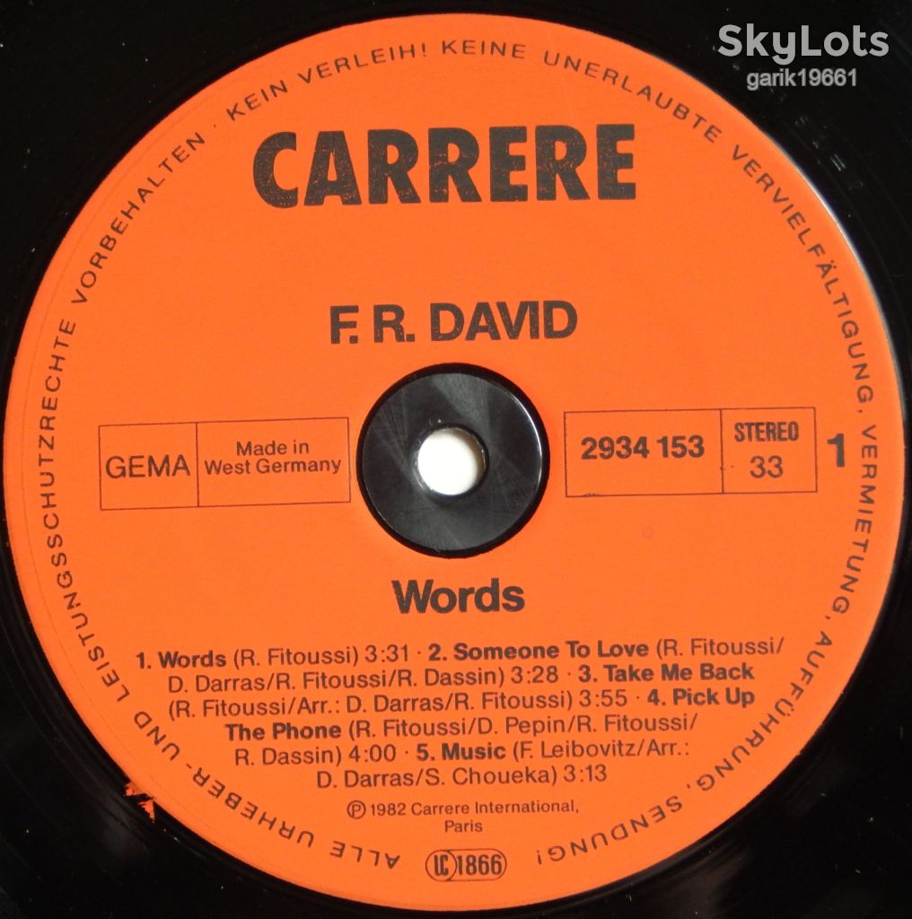 F-R David – Words  (Carrere – 2934 153, Germany) EX+/NM- - фото фото фото 2