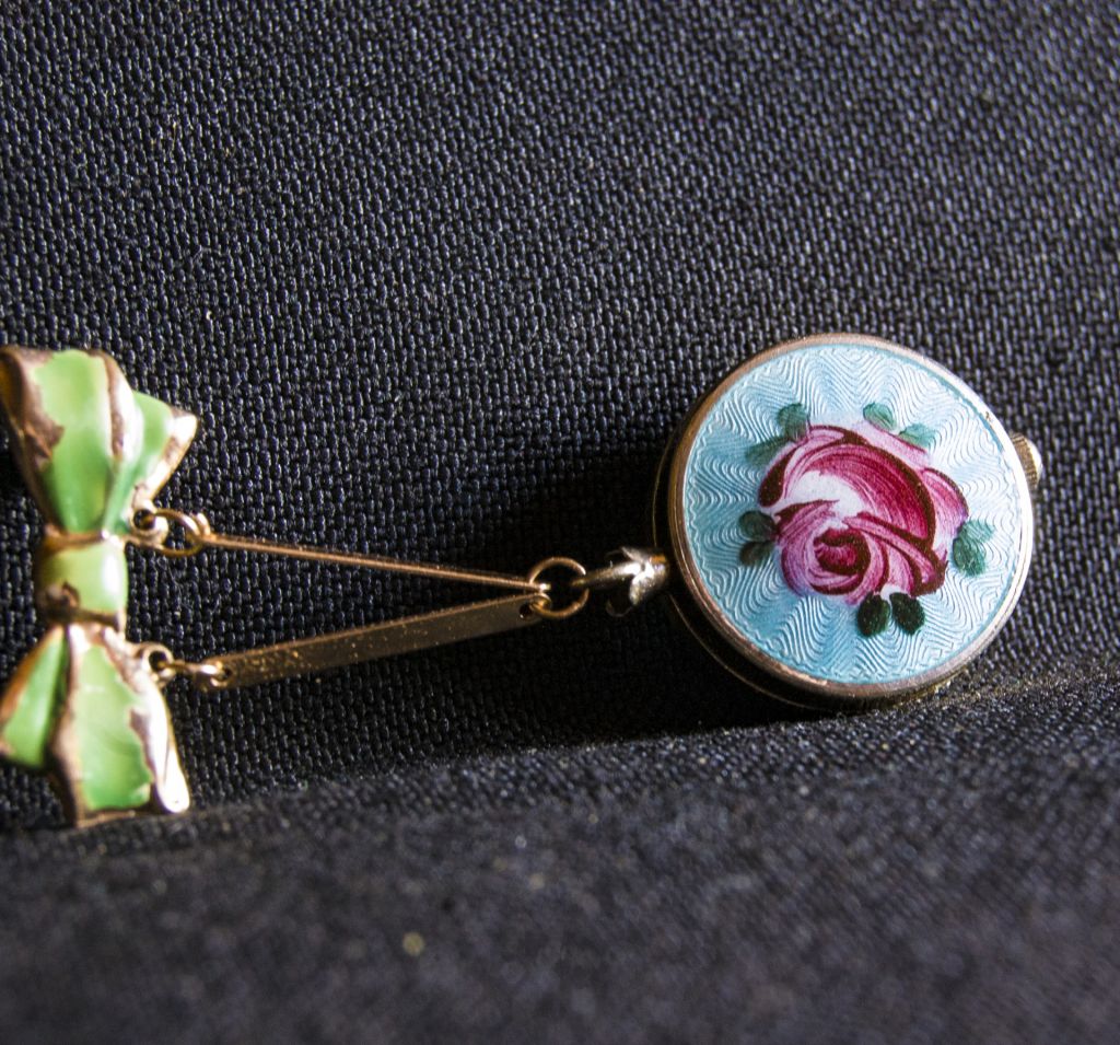 ⏰Винтажная  брошь-часы с эмалью Hedy Watch. Art Deko.1950г.Швейцария. - фото фото фото 6