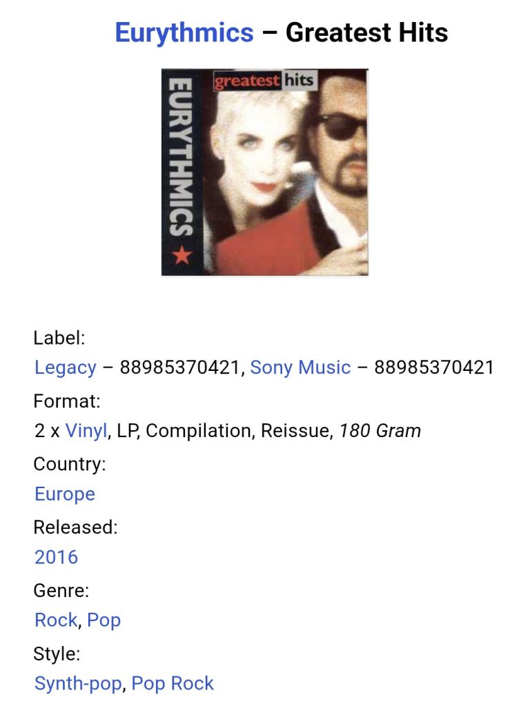 Eurythmics - Greatest Hits - 1981-89.  (2LP). 12. Vinyl. Пластинки. Europe. S/S. - фото фото фото 2