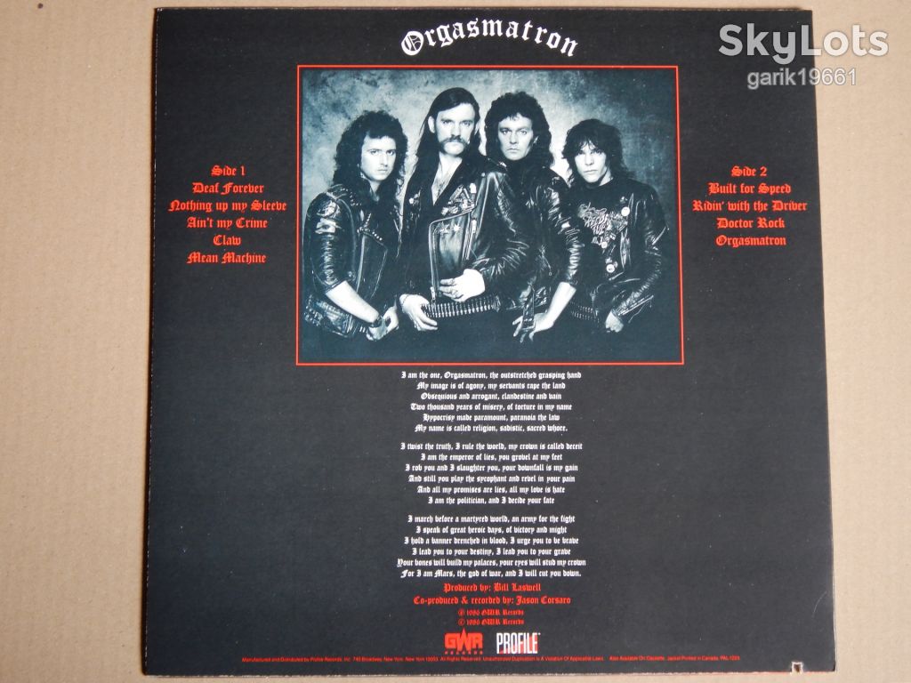 Motörhead ‎– Orgasmatron  (GWR Records ‎– PAL-1223, US) insert NM-/NM- - фото фото фото 1