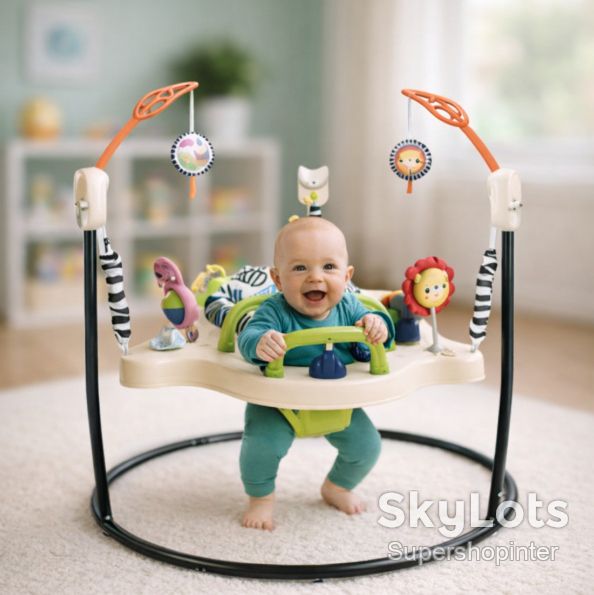 Детский игровой центр Fisher-Price Jumperoo с подсветкой и звуком / Развивающий игровой джемпер Бежевый - фото фото фото 2