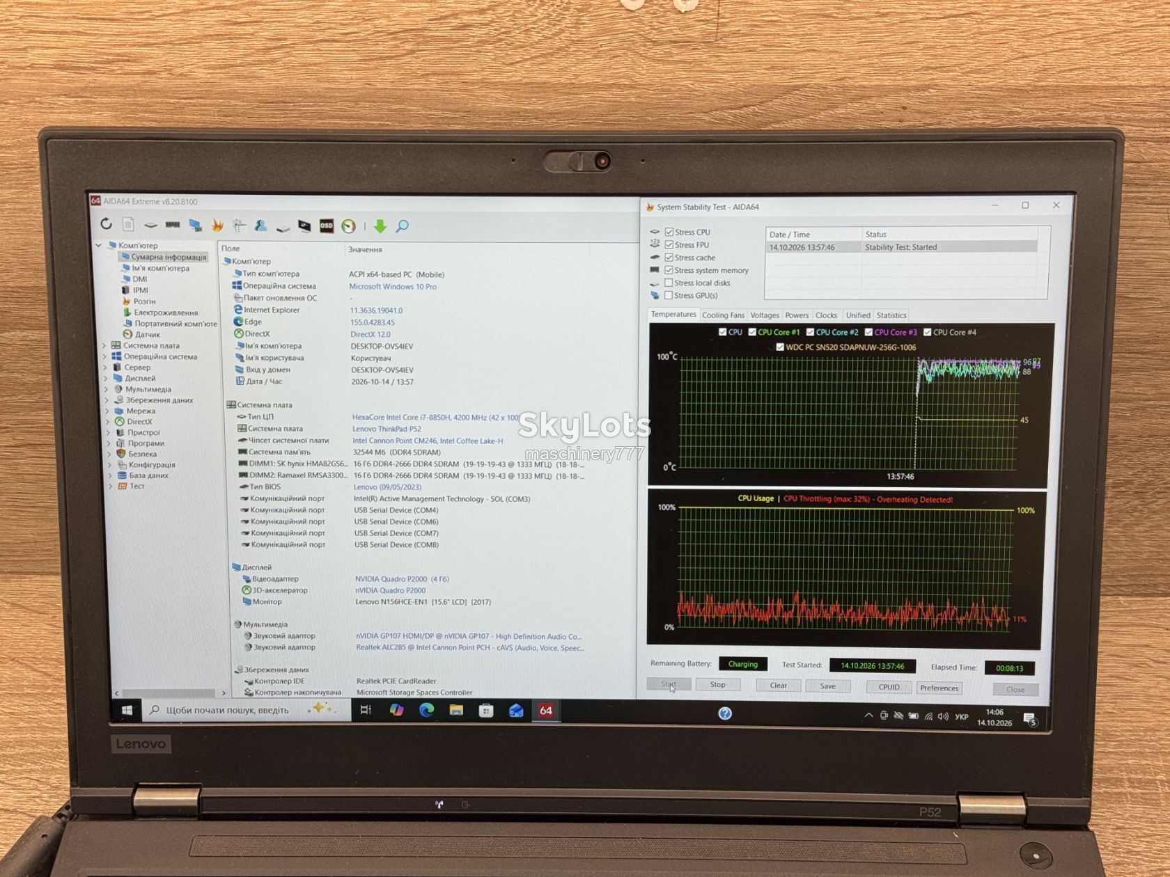 ноутбук lenovo p52-intel core i7-8850h-32gb ram ddr4-nvidia quadro p2000-4gb-№ss216 - фото фото фото 10