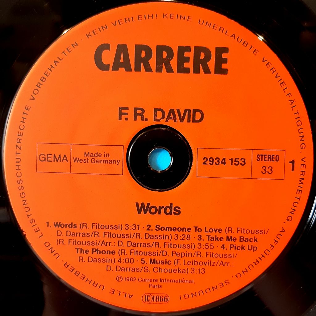 F.R. David - Words - 1982.   (LP). 12. Vinyl. Пластинка. Germany. - фото фото фото 2