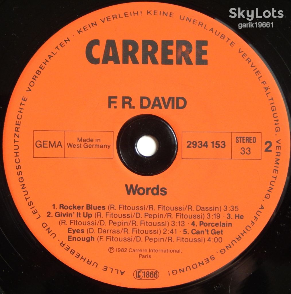 F-R David – Words  (Carrere – 2934 153, Germany) EX+/NM- - фото фото фото 3