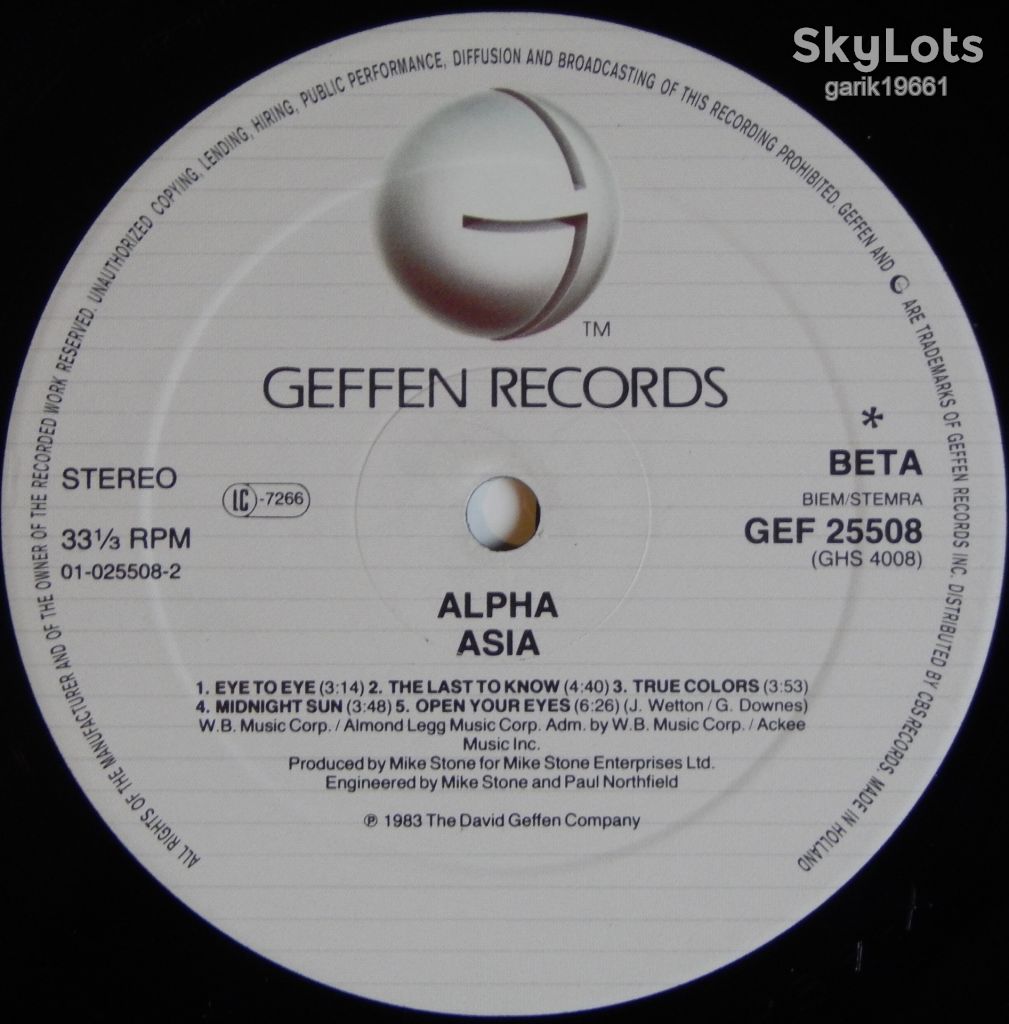 Asia – Alpha  (Geffen Records – GEF 25508, Holland) inner sleeve EX+/NM- - фото фото фото 4
