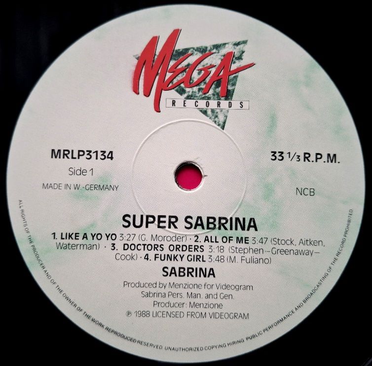 Sabrina - Super Sabrina - 1988.  (LP). 12. Vinyl. Пластинка. Scandinavia. - фото фото фото 4
