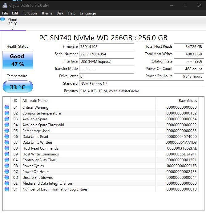 256Gb SSD NVMe PCI-E 4.0 WD SN740 2230 47% - фото фото фото 1