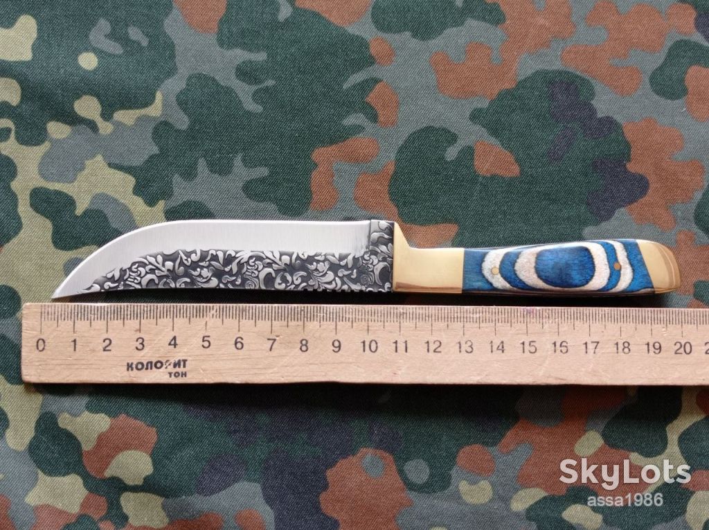 Туристичний ніж Око Снігового Барса,міні Пчак 20см,лезо декоративне гравіювання,ножни - фото фото фото 9