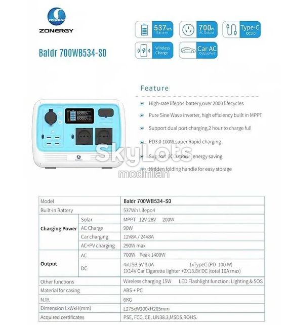 Зарядная станция ZONERGY 700W 537Wh LiFePO4 - фото фото фото 2