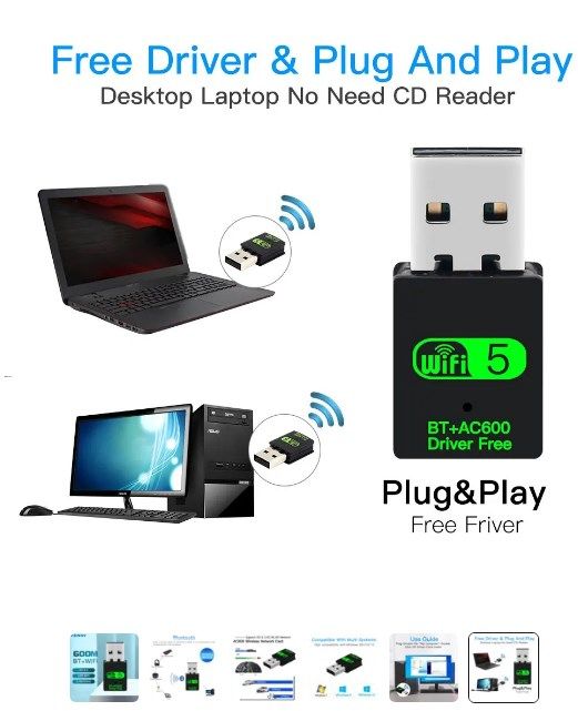 Адаптер 2в1 USB WiFi 5 ,скоростной 600 Мбит/с + Bluetooth, WIN 7/WIN8/WIN 10/11 - фото фото фото 1