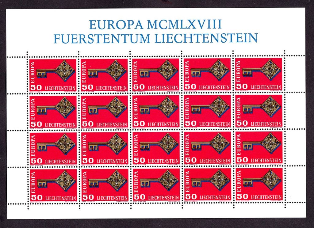 Лихтенштейн  1968 г  MNH -  м/л - EUROPA CEPT - фото фото фото 0