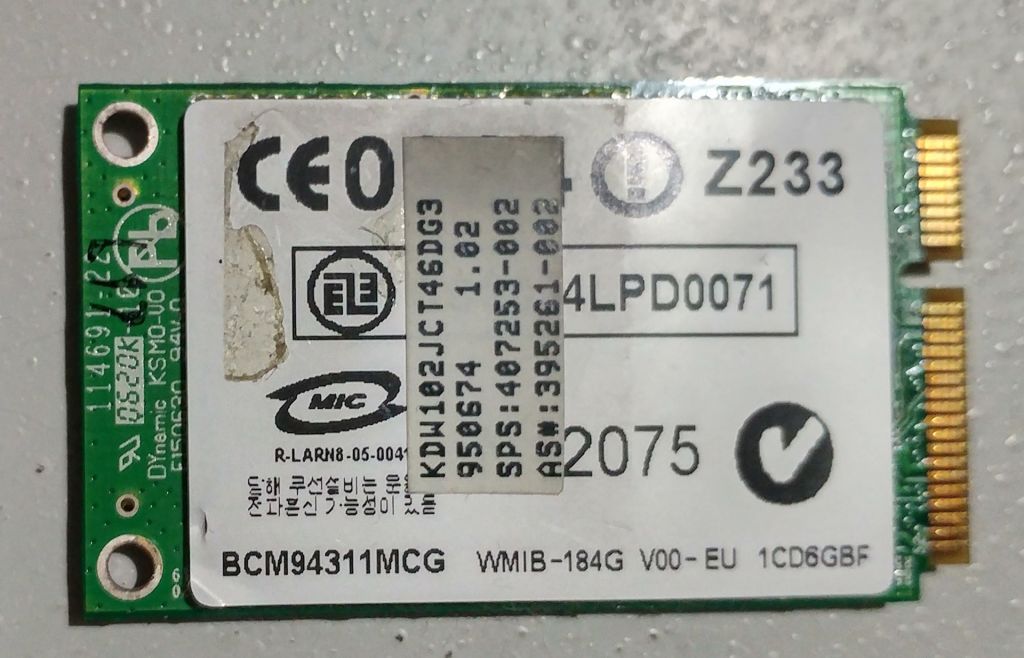 Адаптер Mini PCI-E WiFi Broadcom BCM94311MCG 802.11 B/G 54 Mbit - фото фото фото 0