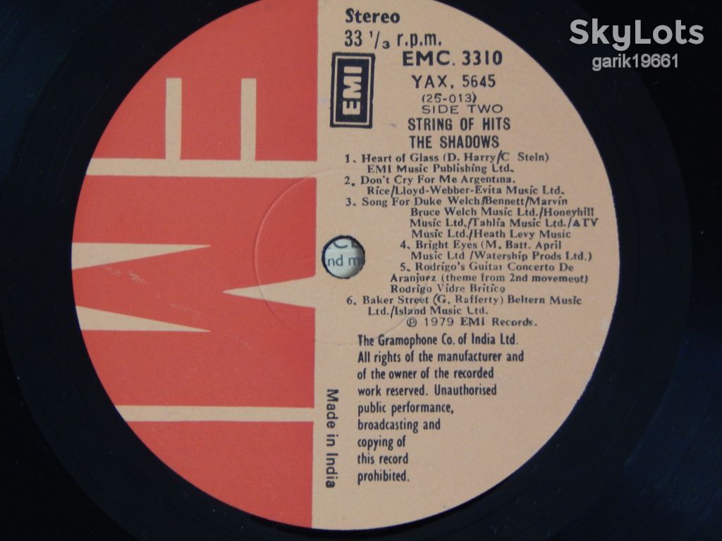 The Shadows ‎– String Of Hits (EMI ‎– EMC. 3310, India) NM-/NM- - фото фото фото 3