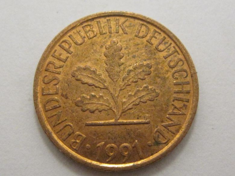 Германия 1 пфенниг 1991 года F 3П1260 - фото фото фото 1
