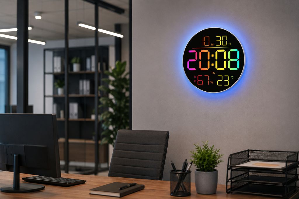 Годинник настінний 6695R / Настінний годинник круглі RGB з пультом / Календар, температура, вологість - фото фото фото 2