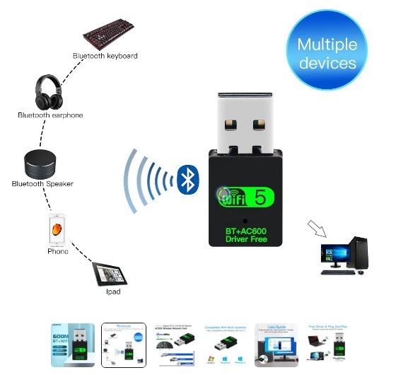 Адаптер 2в1 USB WiFi 5 ,скоростной 600 Мбит/с + Bluetooth, WIN 7/WIN8/WIN 10/11 - фото фото фото 2