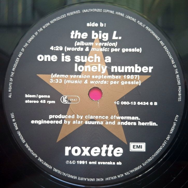 Roxette - The Big L. - 1991.  (EP). 12. Vinyl. Пластинка. Germany. - фото фото фото 3