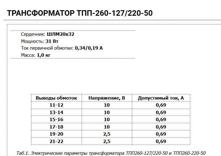 Трансформатор ТПП260-220-50/ 4х10В;  2х2,5В   0,69А - фото фото фото 1