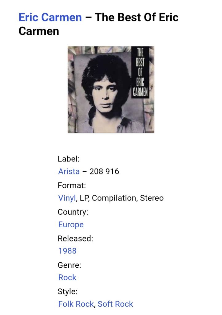 Eric Carmen - The Best Of - 1975-87.  (LP). 12. Vinyl. Europe. - фото фото фото 4