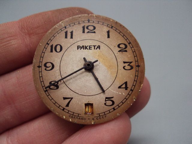 Механизм, циферблат, стекло пластик и крышка наручные часы Ракета календарь снизу 2614.Н №14629 - фото фото фото 2