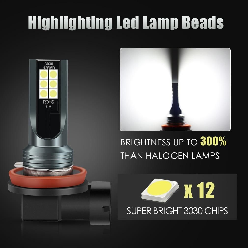 Лампа LED    (2ШТ)  H8/H11 36W 6500K 12×SMD 3030      (холодне біле світло) - фото фото фото 3
