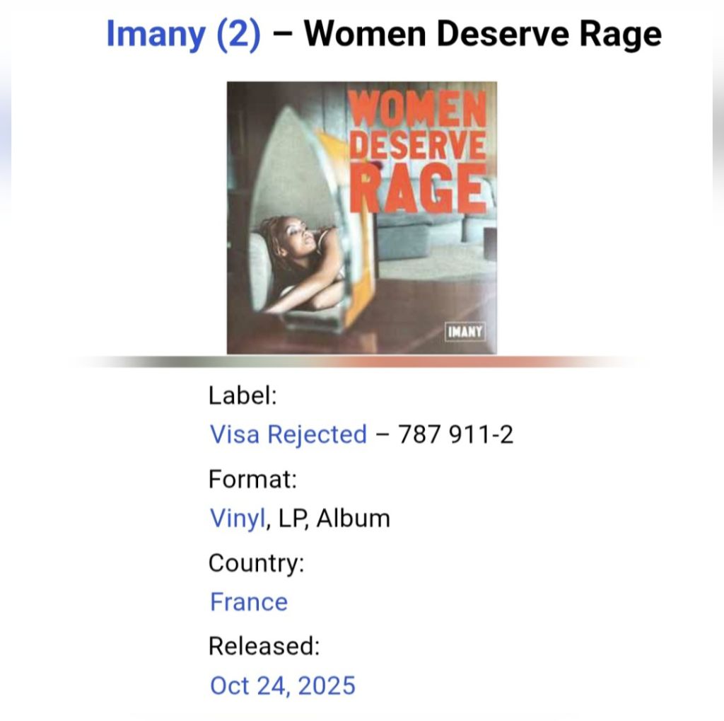 Imany - Women Deserve Rage - 2025.  (LP). 12. Vinyl. Пластинка. Europe. S/S. - фото фото фото 2
