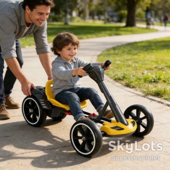 Электрокарт детский 6км/ч, до 50кг, Karting, Желтый / Электрический карт складной / Детский электромобиль - фото фото фото 9